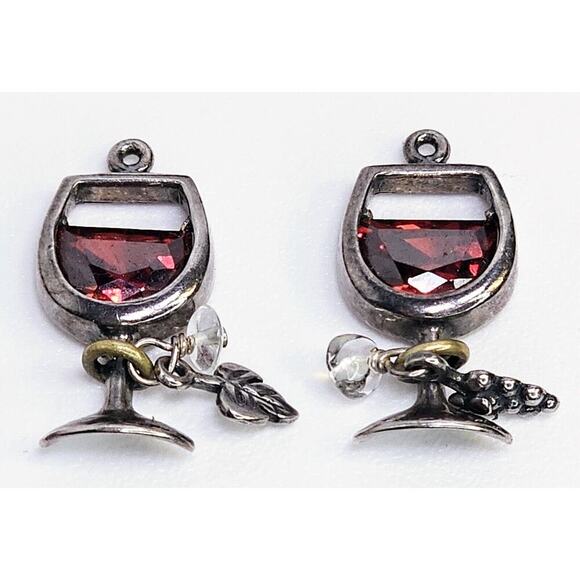 Unbranded Jewelry - Vintage 925 Sterling Silver Pair Of Wine Glass Charms/Attachments (Bronze Rings)